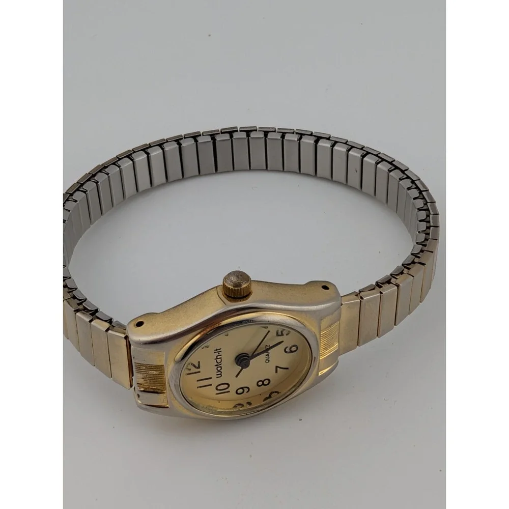 Vintage Watch-It Watch Women 18mm Case Gold‎ Stretch Band- New Battery